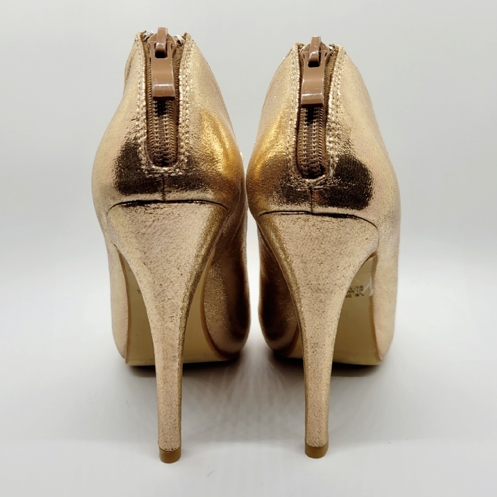 New Champagne Gold Rhinestone Embellished Caged Platform Heel Size 7.5 - Picture 10 of 14